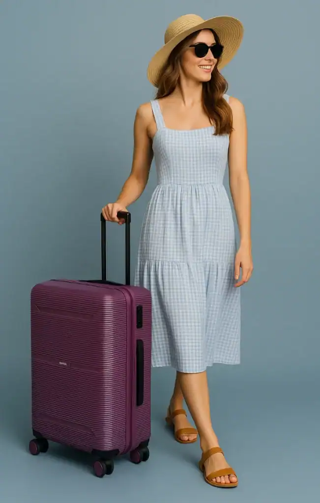 Model with Purple Suitcase